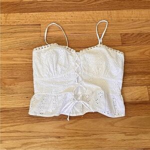 Wild Fable Medium White Cropped Spaghetti Strap BOHO Peasant Corset Eyelet Top